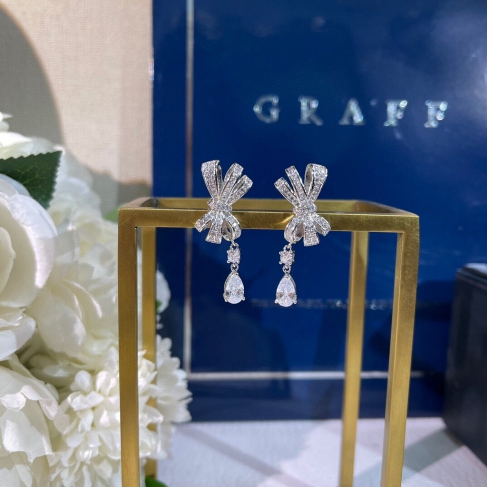 Graff Eye Crystal Bow Drop Stud Earrings